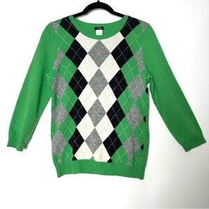 J. Crew Old Money Heritage Argyle Merino Wool Sweater Preppy Academia Collegiate